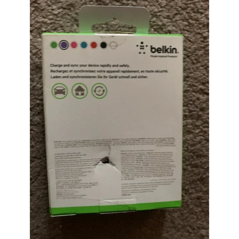 Belkin Samsung Charger Purple 4 ft open box cord new